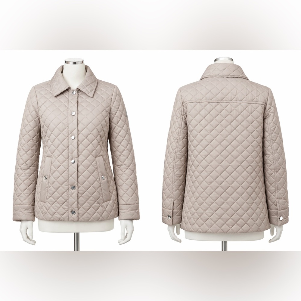 Anne Klein Silvery-Tan Quilted Jacket – Equestrian Style Lightweight Coat